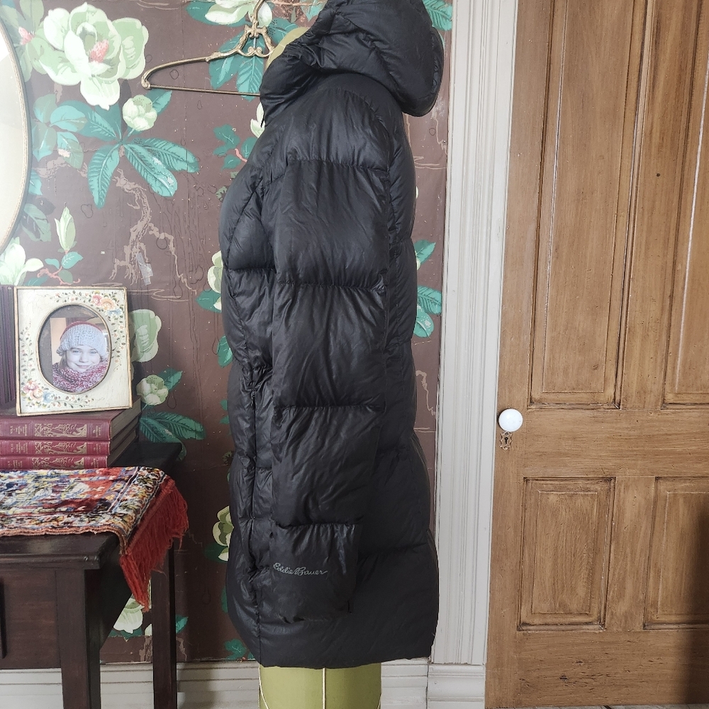 Eddie Bauer EB550 Down Parka Womens M Black Hooded Winter Puffer Coat - Picture 5 of 11